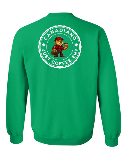 Canadiano just Coffee EH! Male Beaver Left Chest and Back Crewneck - Gildan Canada (sewn Internationally)