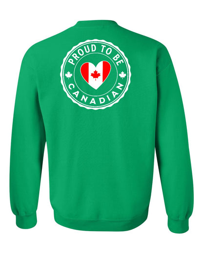 Proud to be Canadian Heart Flag Left Chest and Back Crewneck - Gildan Canada (sewn Internationally)