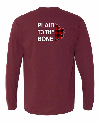 Plaid to the Bone Stacked Leaf Left Chest and Back Long Sleeve