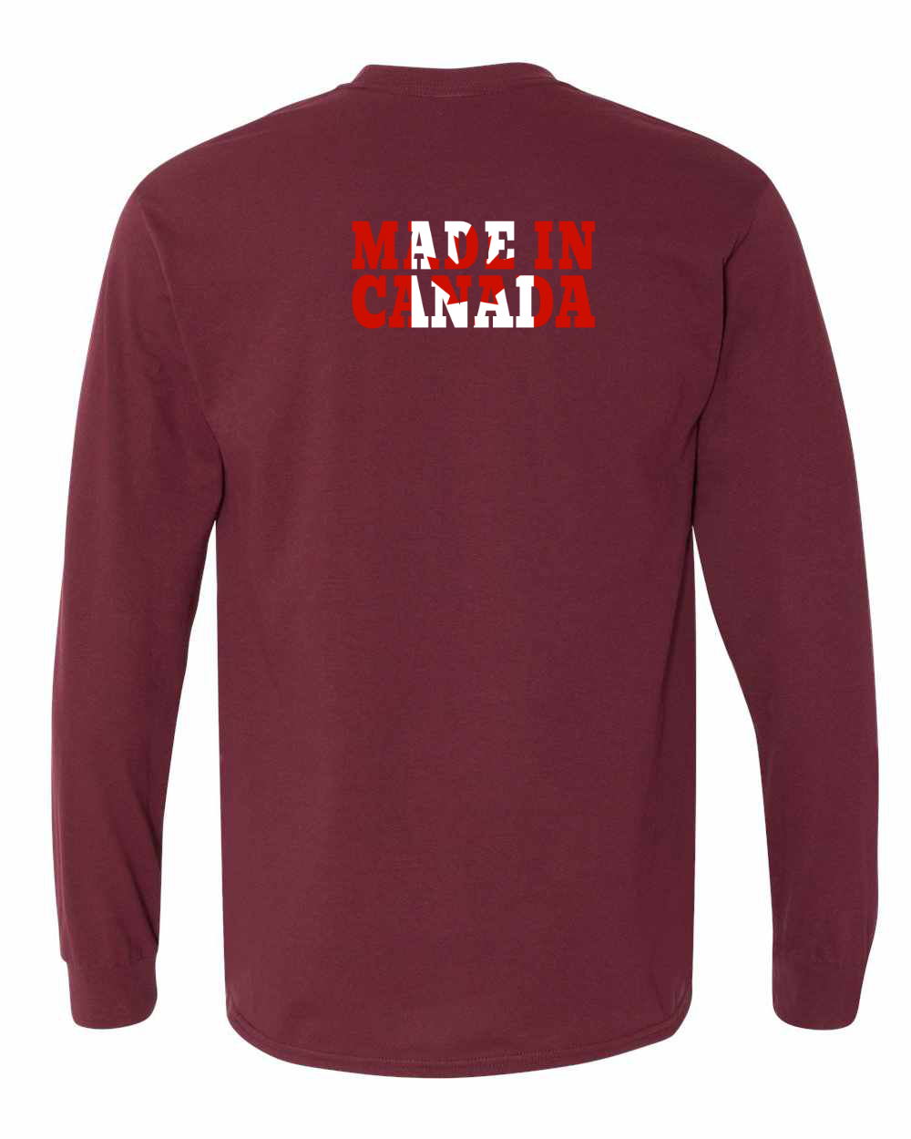 Made In Canada Flag Background Left Chest And Back Long Sleeve Tee - Gildan Canada (sewn Internationally )