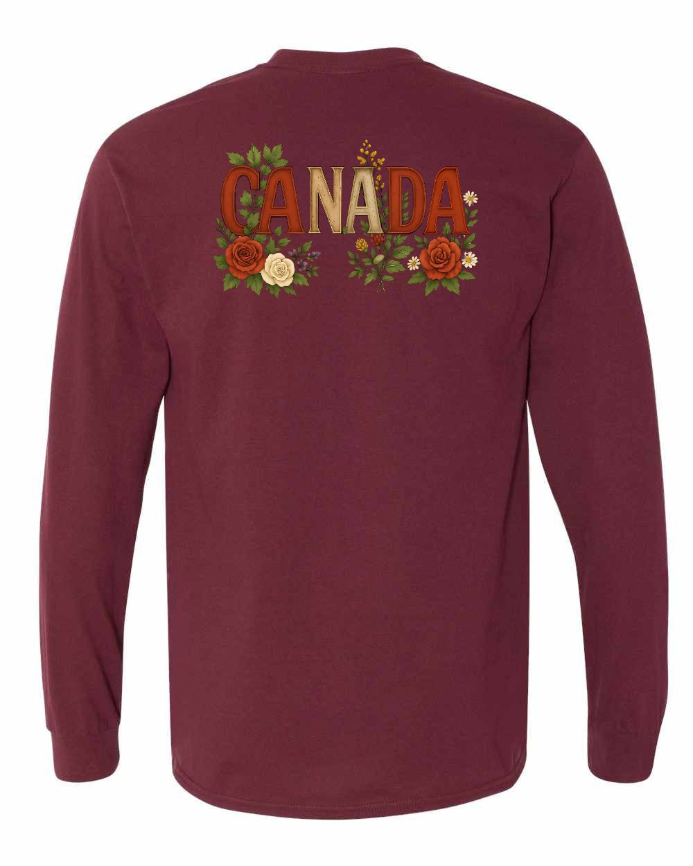 Canada Flowers Left Chest and Back Long Sleeve - Gildan Canada (sewn Internationally)