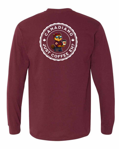 Canadiano just Coffee EH! Rosie Sunglasses Left Chest and Back Long Sleeve - Gildan Canada (sewn Internationally)