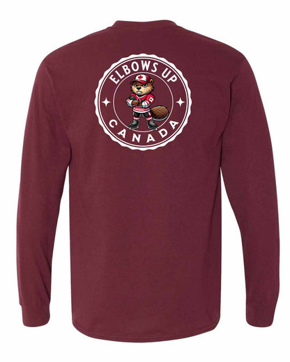 Elbows up Beaver Left Chest and Back Long Sleeve - Gildan Canada (sewn Internationally)