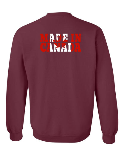 Made in Canada Flag Background Left Chest and Back Crewneck - Gildan Canada (sewn Internationally)