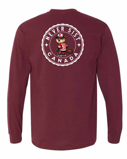 Never 51st Beaver Left Chest and Back Long Sleeve - Gildan Canada (sewn Internationally)