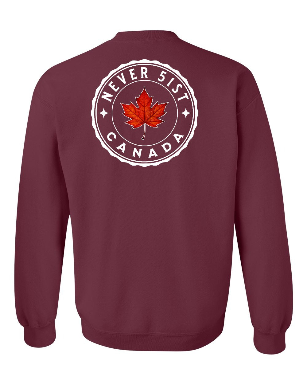 Never 51st Leaf Left Chest and Back Crewneck - Gildan Canada (sewn Internationally)