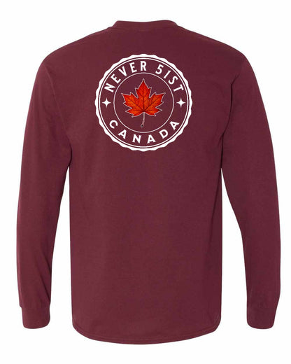 Never 51st Leaf Left Chest and Back Long Sleeve - Gildan Canada (sewn Internationally)