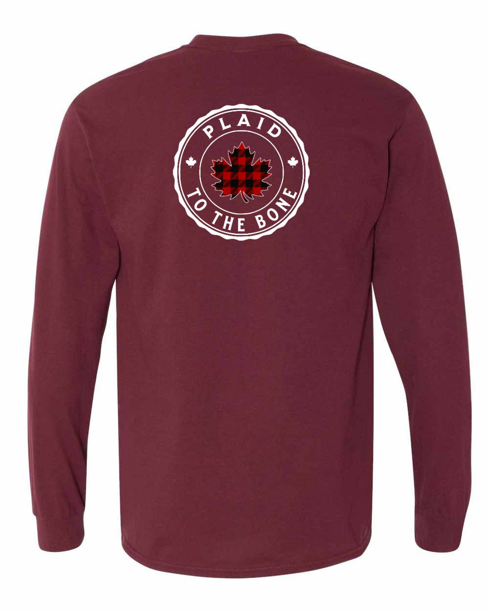 Plaid to the Bone Circle Leaf Left Chest and Back Long Sleeve - Gildan Canada (sewn Internationally)