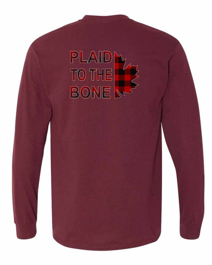 Plaid to the Bone Stacked Leaf Left Chest and Back Long Sleeve - Gildan Canada (sewn Internationally)
