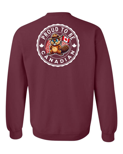 Proud to be Canadian Beaver Left Chest and Back Crewneck - Gildan Canada (sewn Internationally)
