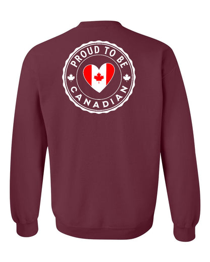 Proud to be Canadian Heart Flag Left Chest and Back Crewneck - Gildan Canada (sewn Internationally)