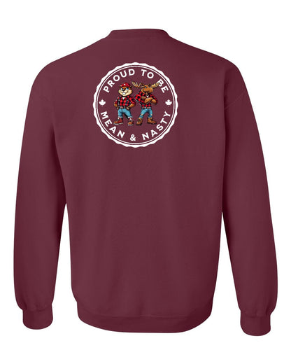 Proud Mean & Nasty Beaver and Moose Left Chest and Back Crewneck - Gildan Canada (sewn Internationally)