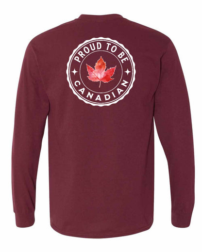 Proud to be Canadian Leaf Left Chest and Back Long Sleeve - Gildan Canada (sewn Internationally)