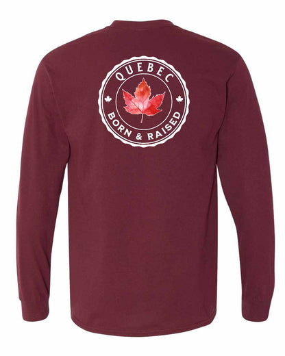 Born and Raised Quebec Left Chest and Back Long Sleeve - Gildan Canada (sewn Internationally)