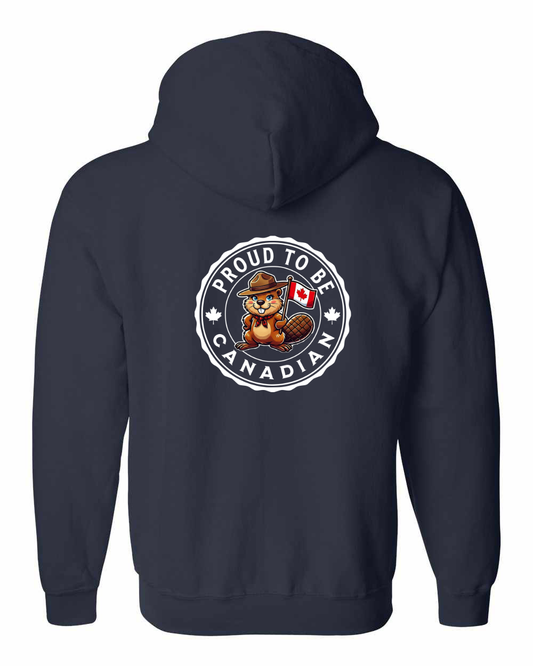 Proud To Be Canadian Female Beaver Left Chest And Back Zip Hoodie