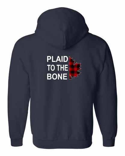 Plaid to the Bone Stacked Leaf Left Chest and Back Zip Hoodie