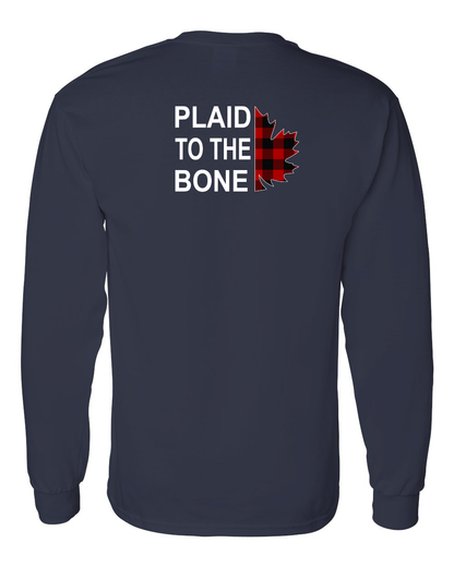 Plaid to the Bone Stacked Leaf Left Chest and Back Long Sleeve