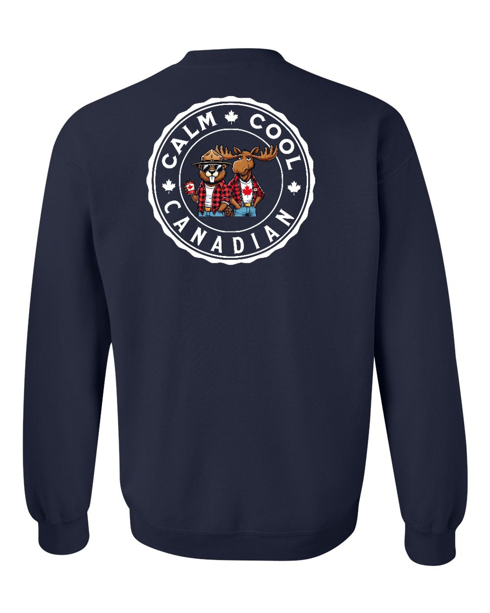 Calm Cool Moose and Beaver Left Chest and Back Crewneck - Gildan Canada (sewn Internationally)