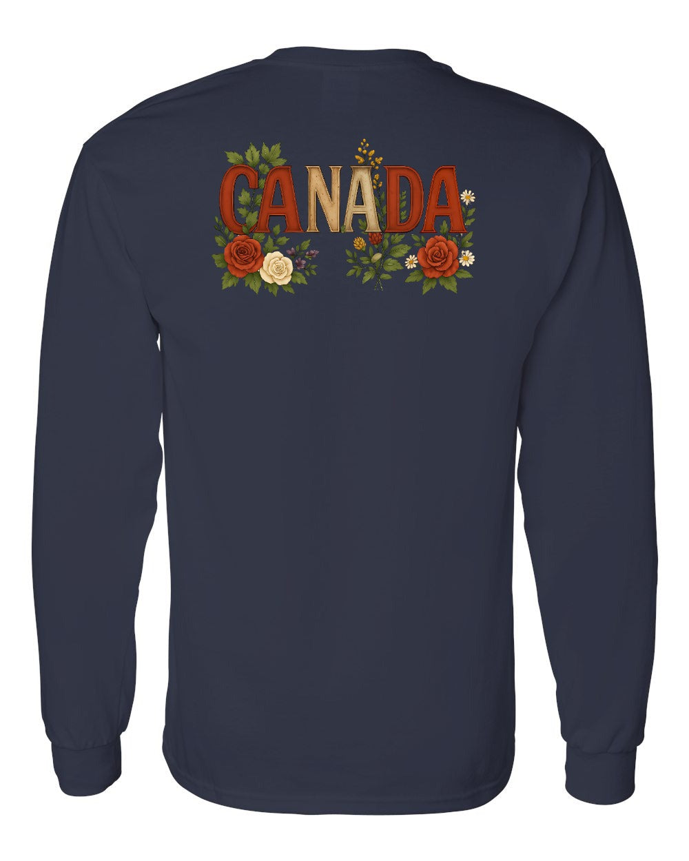 Canada Flowers Left Chest and Back Long Sleeve - Gildan Canada (sewn Internationally)