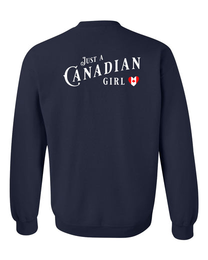 Just A Canadian Girl (Heart Flag Full) Left Chest and Back Crewneck - Gildan Canada (sewn Internationally)