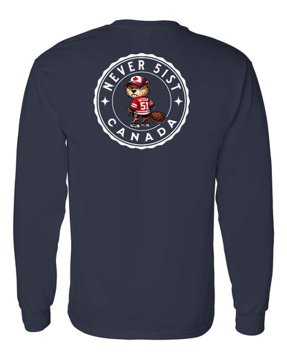 Never 51st Beaver Left Chest and Back Long Sleeve - Gildan Canada (sewn Internationally)