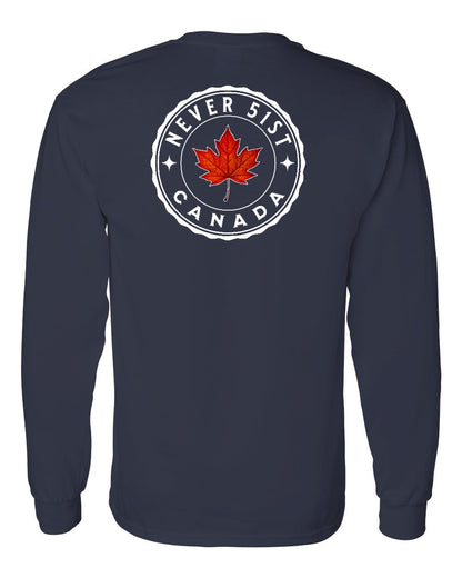Never 51st Leaf Left Chest and Back Long Sleeve - Gildan Canada (sewn Internationally)