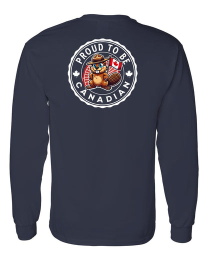 Proud to be Canadian Beaver Left Chest and Back Long Sleeve - Gildan Canada (sewn Internationally)