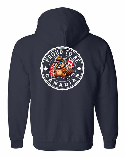 Proud to be Canadian Beaver Left Chest and Back Zip Hoodie - Gildan Canada (sewn Internationally)