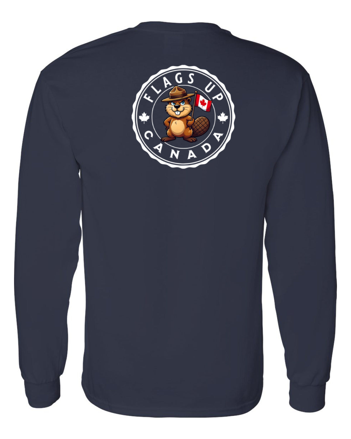 Flags Up Canada Male Beaver Version Left Chest And Back  Long Sleeve Tee ) - Unisex