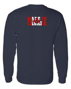 Made In Canada Flag Background Left Chest And Back  Long Sleeve Tee ) - Unisex
