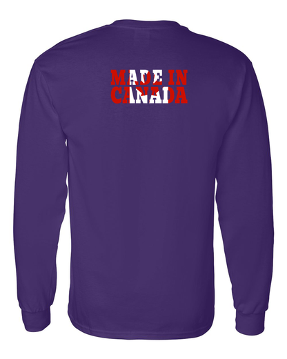 Made In Canada Flag Background Left Chest And Back Long Sleeve Tee - Gildan Canada (sewn Internationally )
