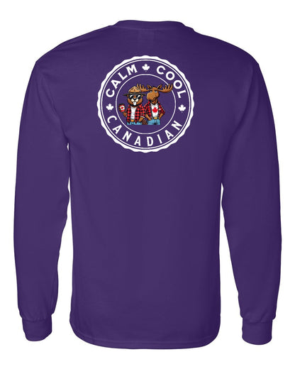 Calm Cool Moose and Beaver Left Chest and Back Long Sleeve - Gildan Canada (sewn Internationally)