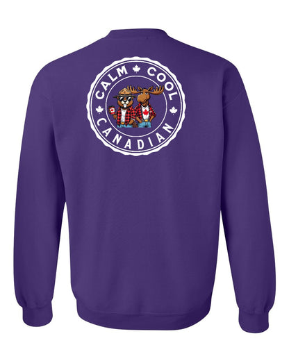 Calm Cool Moose and Beaver Left Chest and Back Crewneck - Gildan Canada (sewn Internationally)
