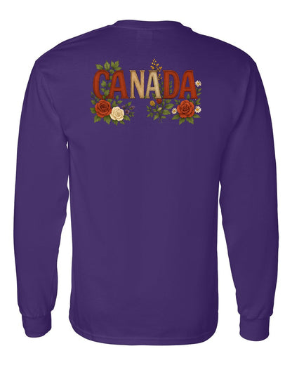 Canada Flowers Left Chest and Back Long Sleeve - Gildan Canada (sewn Internationally)