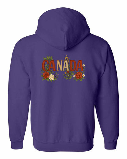 Canada Flowers Left Chest and Back Zip Hoodie - Gildan Canada (sewn Internationally)