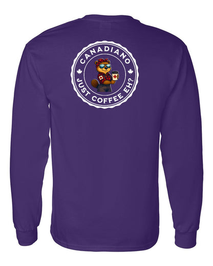 Canadiano just Coffee EH! Rosie Sunglasses Left Chest and Back Long Sleeve - Gildan Canada (sewn Internationally)