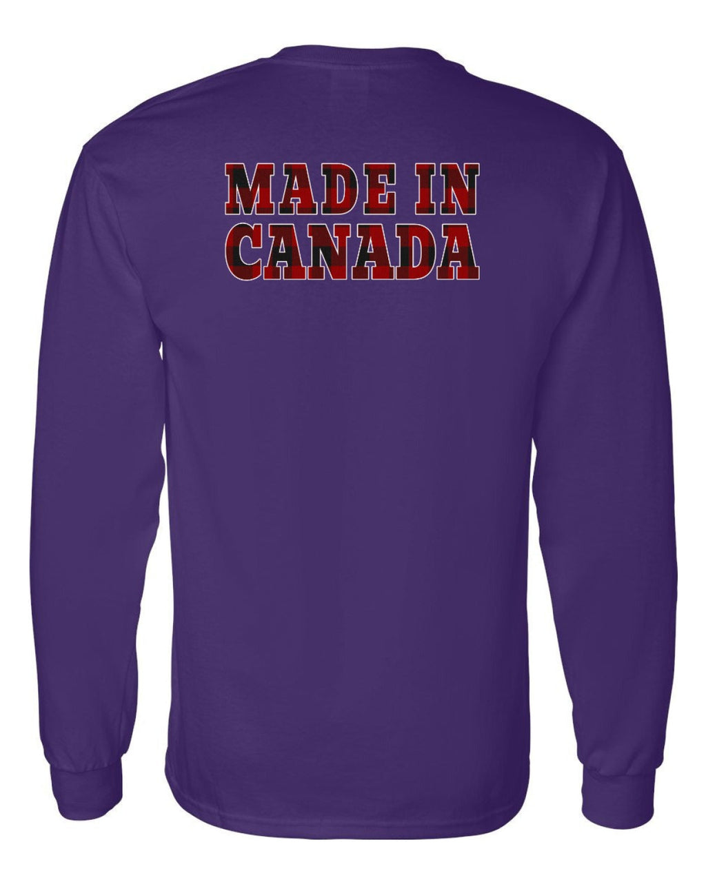 Made in Canada Plaid Background Left Chest and Back Long Sleeve - Unisex