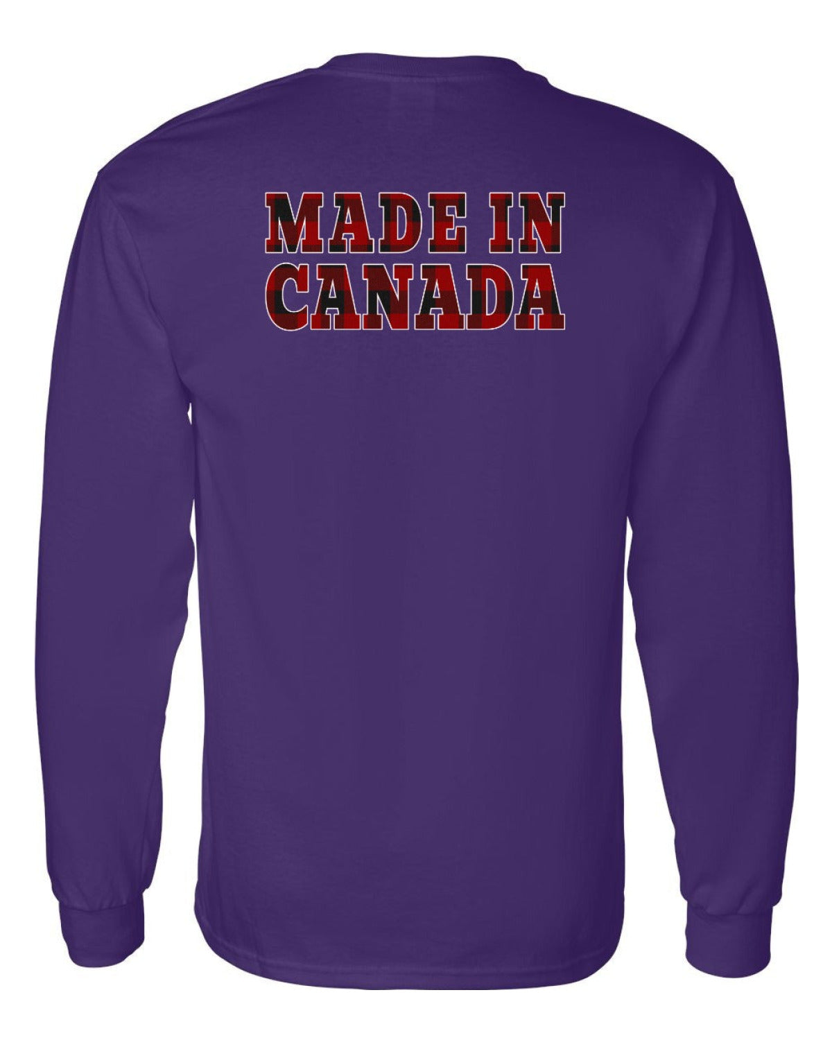 Made in Canada Plaid Background Left Chest and Back Long Sleeve - Unisex