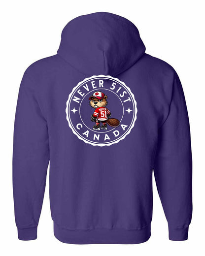 Never 51st Beaver Left Chest and Back Zip Hoodie - Gildan Canada (sewn Internationally)