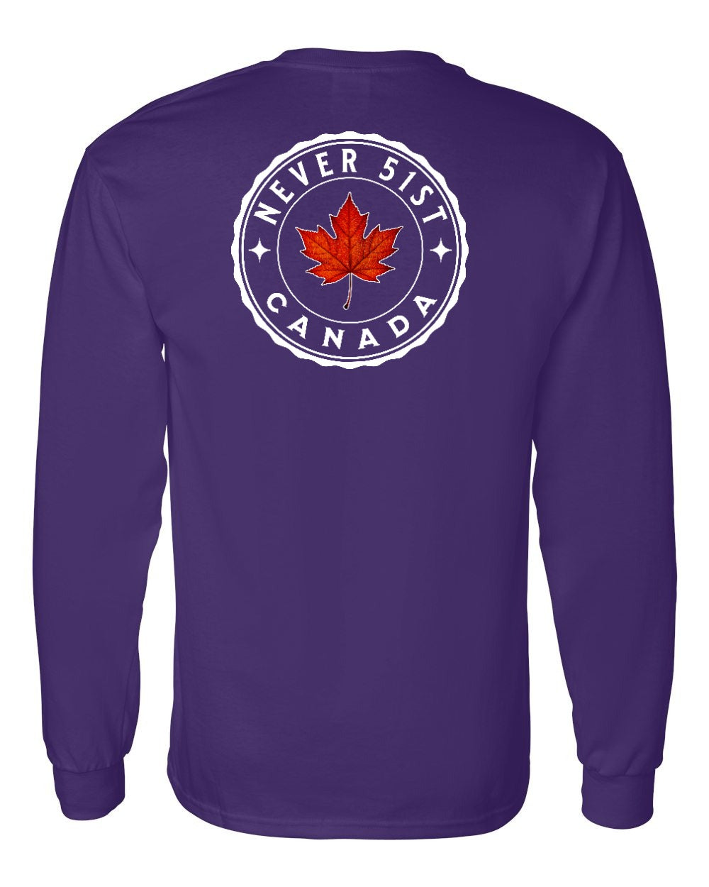Never 51st Leaf Left Chest and Back Long Sleeve - Gildan Canada (sewn Internationally)