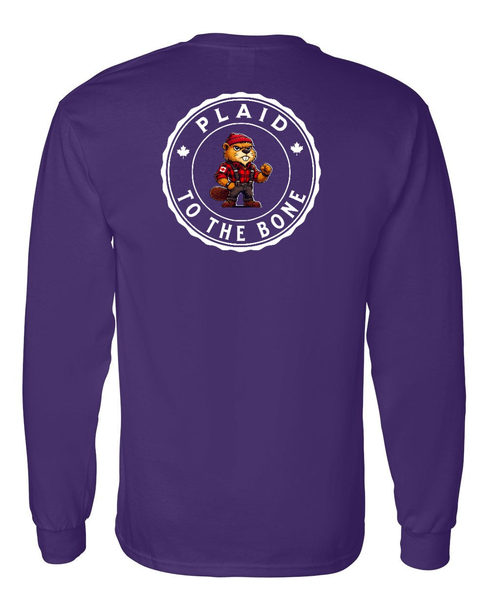 Plaid to the Bone Beaver Left Chest and Back Long Sleeve - Gildan Canada (sewn Internationally)