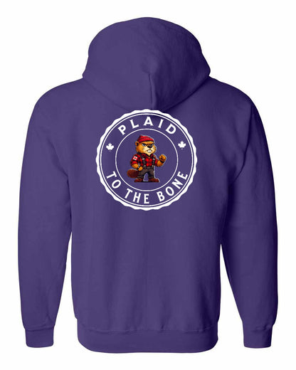 Plaid to the Bone Beaver Left Chest and Back Zip Hoodie - Gildan Canada (sewn Internationally)