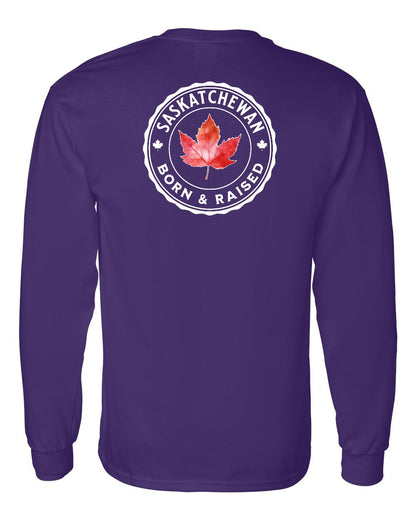 Born and Raised Saskatchewan Left Chest and Back Long Sleeve - Gildan Canada (sewn Internationally)