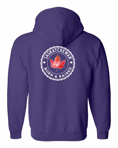 Born and Raised Saskatchewan Left Chest and Back Zip Hoodie - Gildan Canada (sewn Internationally)