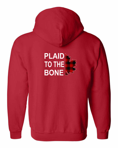 Plaid to the Bone Stacked Leaf Left Chest and Back Zip Hoodie