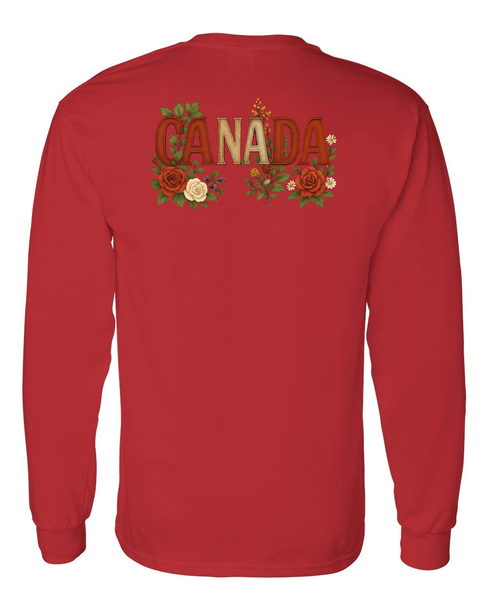 Canada Flowers Left Chest and Back Long Sleeve - Gildan Canada (sewn Internationally)