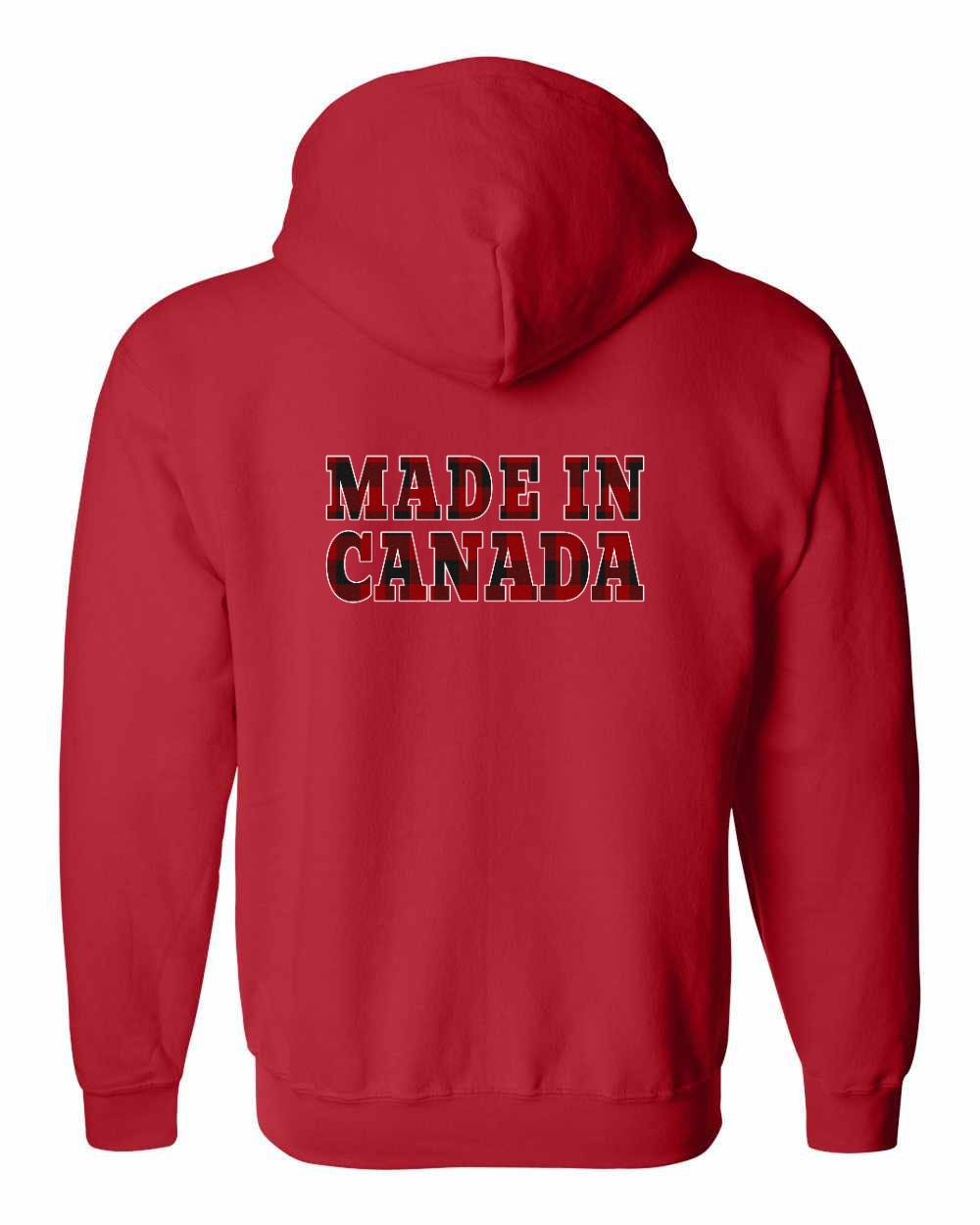 Made in Canada Plaid Background Left Chest and Back Zip Hoodie - Gildan Canada (sewn Internationally)