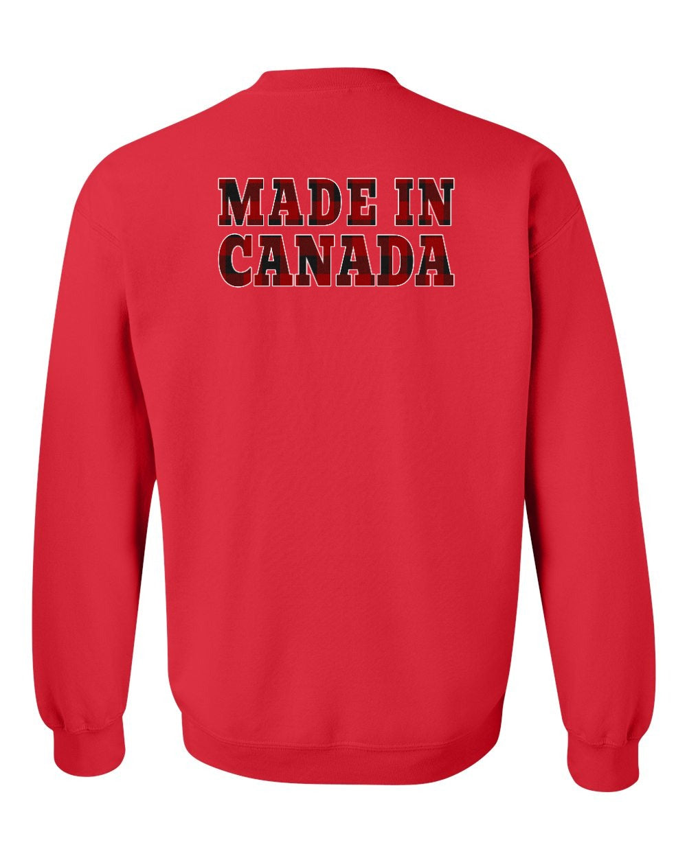Made in Canada Plaid Background Left Chest and Back Crewneck - Gildan Canada (sewn Internationally)