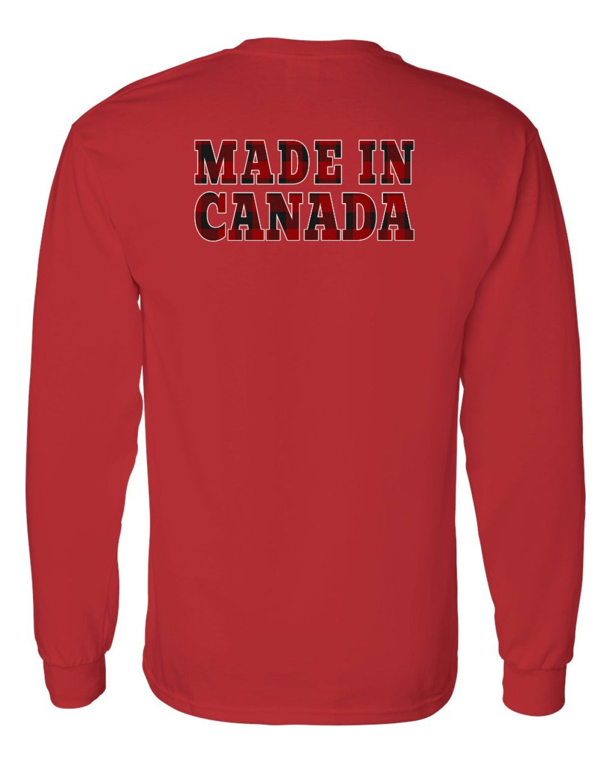 Made in Canada Plaid Background Left Chest and Back Long Sleeve - Unisex