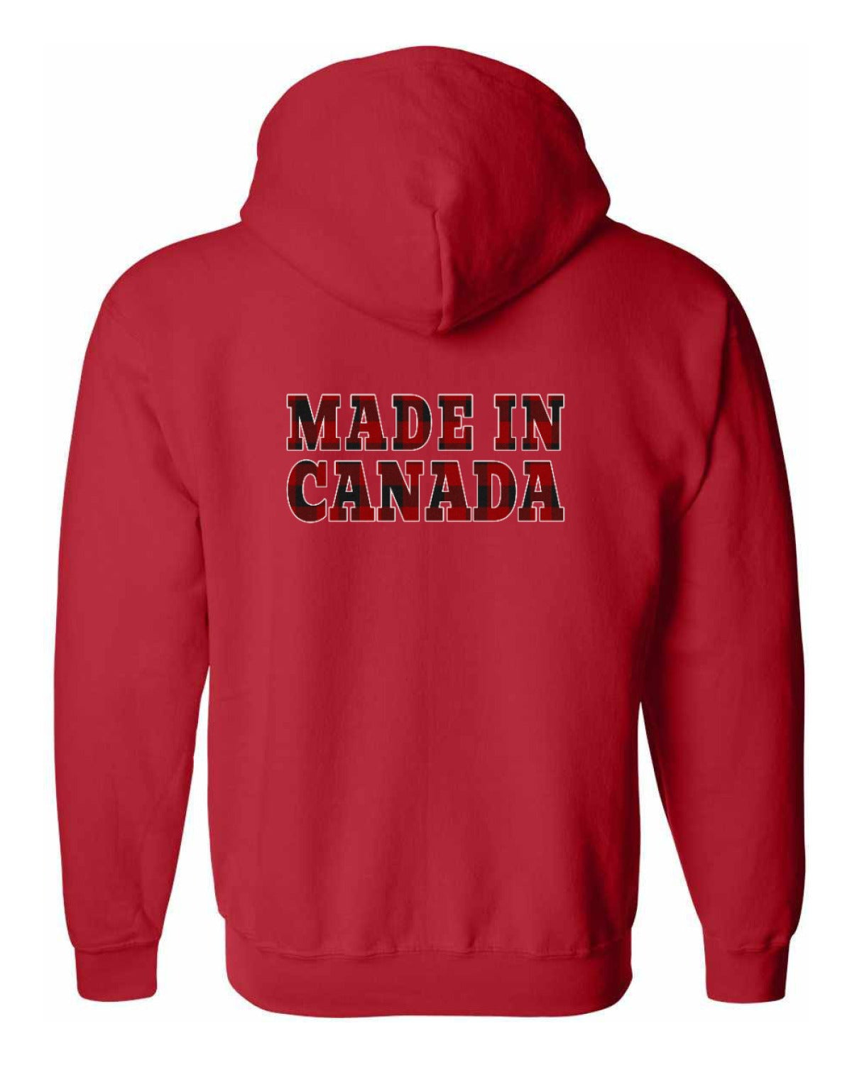 Made in Canada Plaid Background Left Chest and Back Zip Hoodie - Unisex